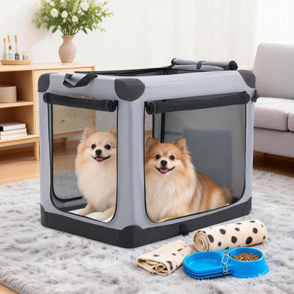 Soft-Sided Dog Crate, Portable Travel Crate with 4-Side Ventilation & No-Tools Setup,Ideal for Car, Hotel, and Vet Visits with Medium Sized Breeds