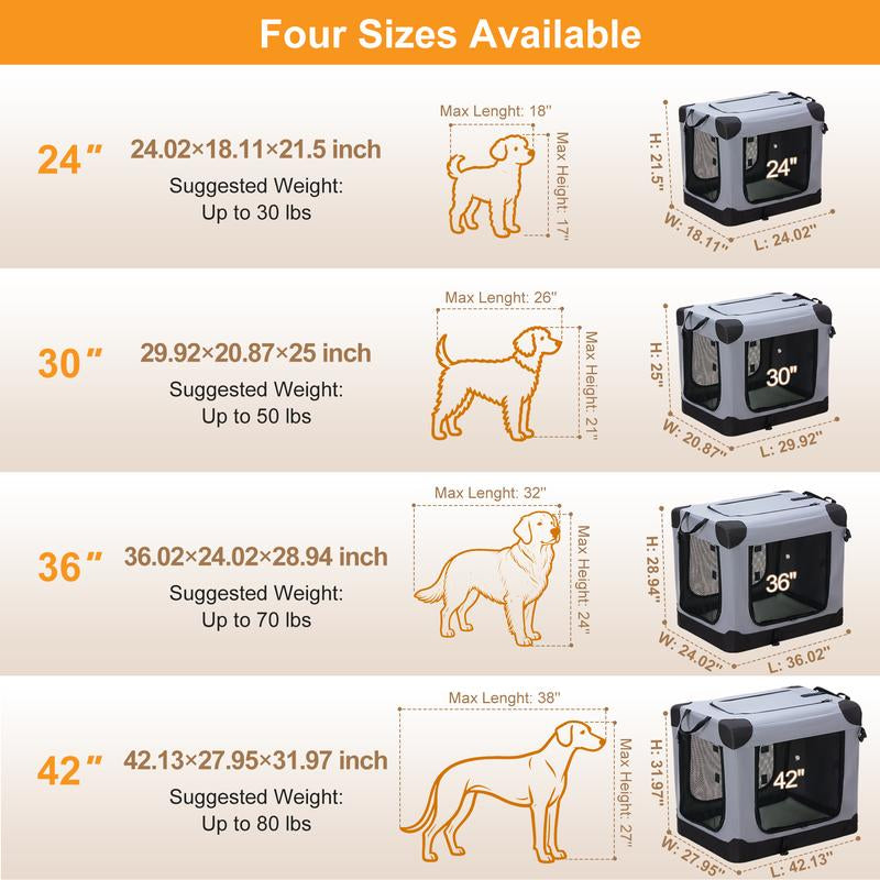 Soft-Sided Dog Crate, Portable Travel Crate with 4-Side Ventilation & No-Tools Setup,Ideal for Car, Hotel, and Vet Visits with Medium Sized Breeds