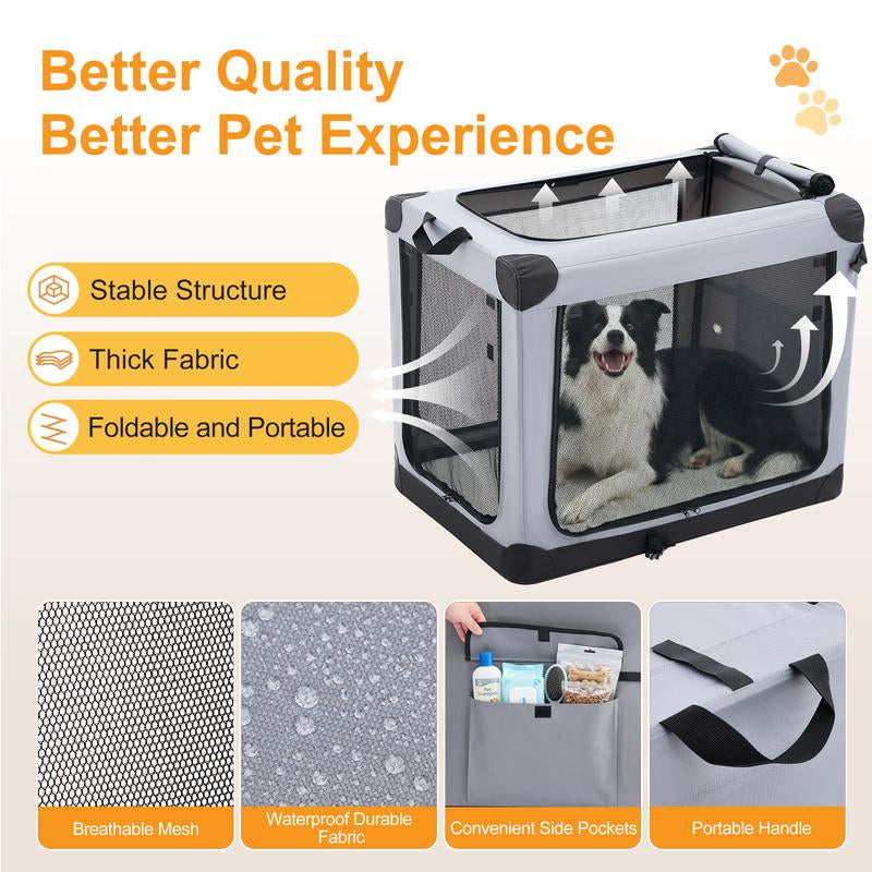 Soft-Sided Dog Crate, Portable Travel Crate with 4-Side Ventilation & No-Tools Setup,Ideal for Car, Hotel, and Vet Visits with Medium Sized Breeds
