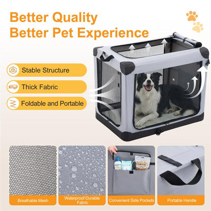 Soft-Sided Dog Crate, Portable Travel Crate with 4-Side Ventilation & No-Tools Setup,Ideal for Car, Hotel, and Vet Visits with Medium Sized Breeds