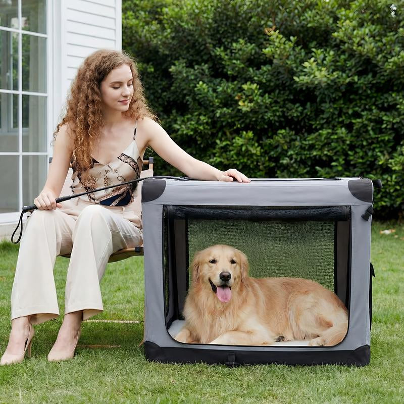 Soft-Sided Dog Crate, Portable Travel Crate with 4-Side Ventilation & No-Tools Setup,Ideal for Car, Hotel, and Vet Visits with Medium Sized Breeds