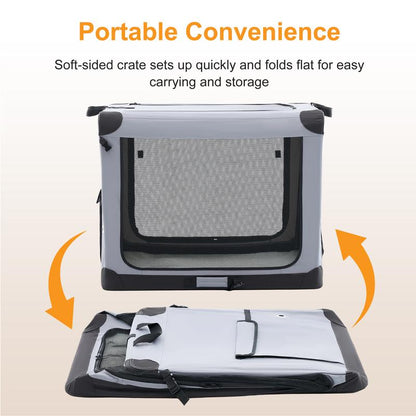 Soft-Sided Dog Crate, Portable Travel Crate with 4-Side Ventilation & No-Tools Setup,Ideal for Car, Hotel, and Vet Visits with Medium Sized Breeds