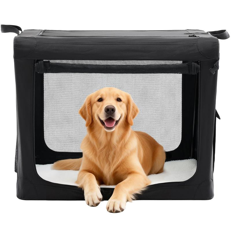 Soft-Sided Dog Crate, Portable Travel Crate with 4-Side Ventilation & No-Tools Setup,Ideal for Car, Hotel, and Vet Visits with Medium Sized Breeds