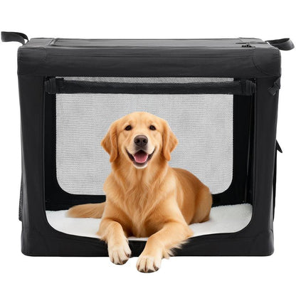 Soft-Sided Dog Crate, Portable Travel Crate with 4-Side Ventilation & No-Tools Setup,Ideal for Car, Hotel, and Vet Visits with Medium Sized Breeds